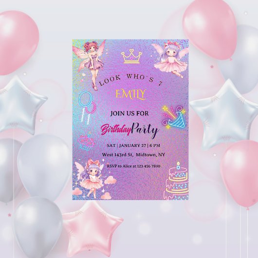 Kawaii Fairy Kids Birthday  招待状