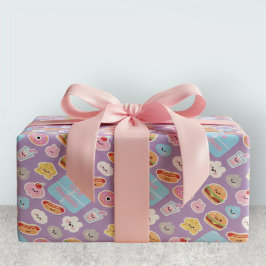 Kawaii Fast Food Cheese Pattern Frame ラッピングペーパー