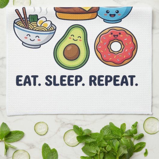 Kawaii Fast Food Mood Patterns キッチンタオル (折り畳み)