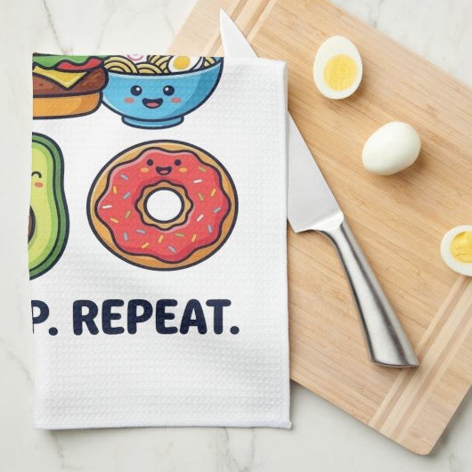 Kawaii Fast Food Mood Patterns キッチンタオル (四つ折り)