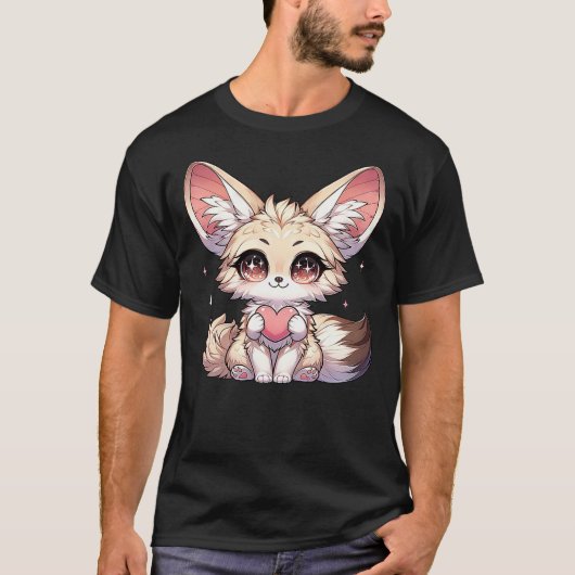 Kawaii Fennec Fox Valentines Day Kids Teen Girls O Tシャツ (正面)
