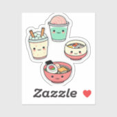 Kawaii Food Stickers | Cute Bubble Tea, Sushi, Ram シール (シート)