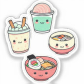 Kawaii Food Stickers | Cute Bubble Tea, Sushi, Ram シール (正面)