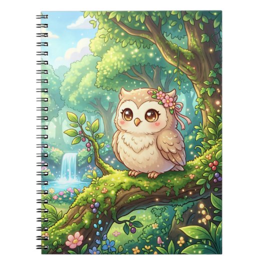 Kawaii Forest Owl Spiral Notebook ノートブック (正面)