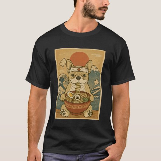 Kawaii French Bulldog Japanese Ramen Noodles 1 Tシャツ (正面)