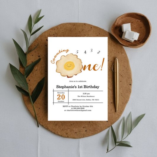 Kawaii Fried Egg 1st Birthday 招待状