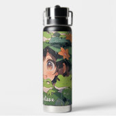 Kawaii Frog Girl Bottle Anime Nature Design Gift ウォーターボトル (背面)