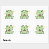 Kawaii Frog Holding Mushroom Sticker ラウンドシール (シート)