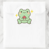 Kawaii Frog Holding Mushroom Sticker ラウンドシール (バッグ)