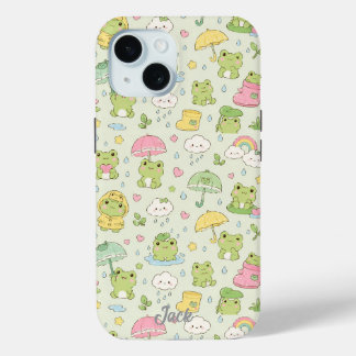 Kawaii Frog Rainy Day Pattern Phone Case iPhone 15ケース
