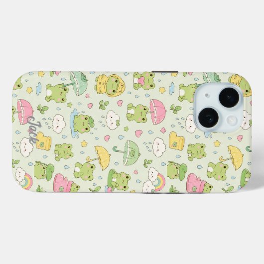 Kawaii Frog Rainy Day Pattern Phone Case Case-Mate iPhoneケース (裏面 (横))