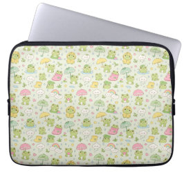 Kawaii Frog Rainy Day Pattern Wrapping  ラップトップスリーブ