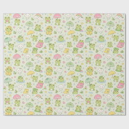 Kawaii Frog Rainy Day Pattern Wrapping Paper ラッピングペーパー