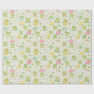 Kawaii Frog Rainy Day Pattern Wrapping Paper ラッピングペーパー