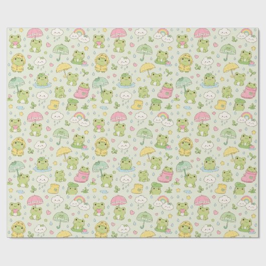 Kawaii Frog Rainy Day Pattern Wrapping Paper ラッピングペーパー (フラット)