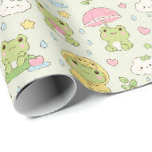 Kawaii Frog Rainy Day Pattern Wrapping Paper ラッピングペーパー (ロールコーナー)