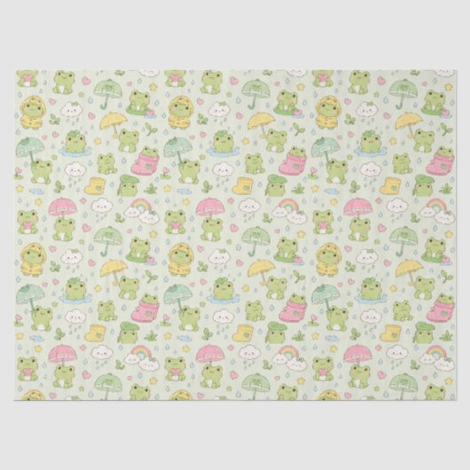 Kawaii Frog Rainy Day Pattern Wrapping Paper 薄葉紙 (正面)
