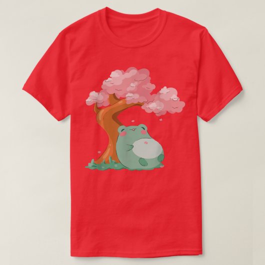 Kawaii Frog under Cherry Blossom Tree Tシャツ (デザイン正面)