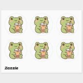 Kawaii Frog With Bubble Tea Sticker ラウンドシール (シート)