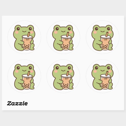 Kawaii Frog With Bubble Tea Sticker ラウンドシール (シート)