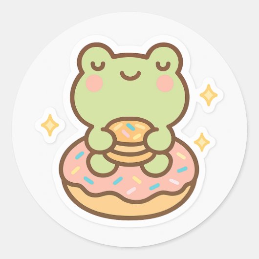 Kawaii Frog with Donut Sticker ラウンドシール (正面)