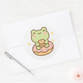 Kawaii Frog with Donut Sticker ラウンドシール (封筒)