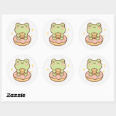 Kawaii Frog with Donut Sticker ラウンドシール (シート)