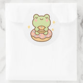 Kawaii Frog with Donut Sticker ラウンドシール (バッグ)