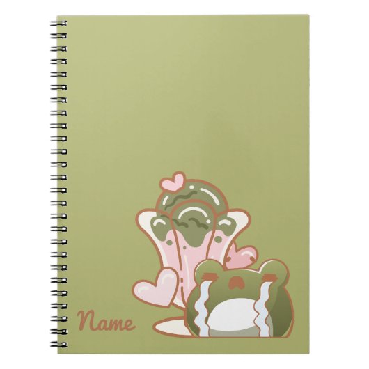 Kawaii Frog with Matcha Cake Personalized Note ノートブック (正面)