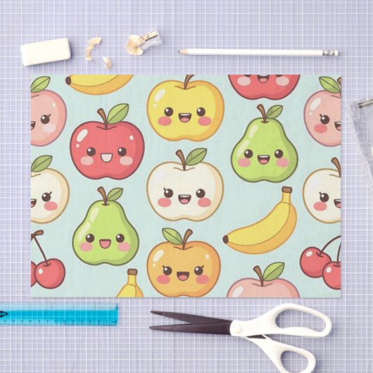 Kawaii Fruit Seamless Pattern Cute Cartoon 薄葉紙 (クラフト)