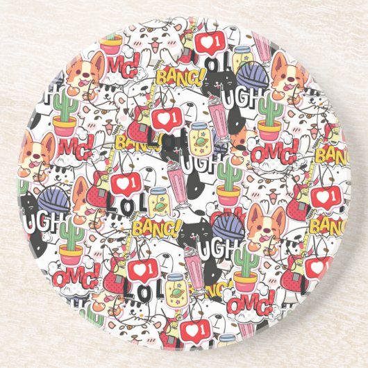 kawaii funny pet design - cute animal lover  コースター (正面)