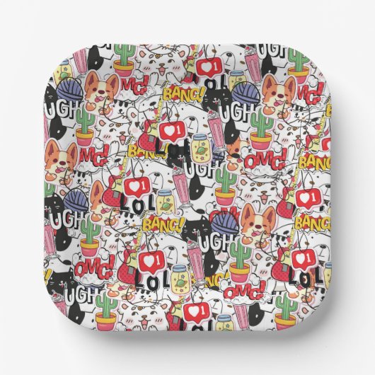 kawaii funny pet design - cute animal lover  ペーパープレート (正面)