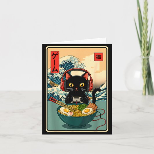 Kawaii Gamer Cat Ramen Retro Japanese Funny Cat Ga カード (正面)