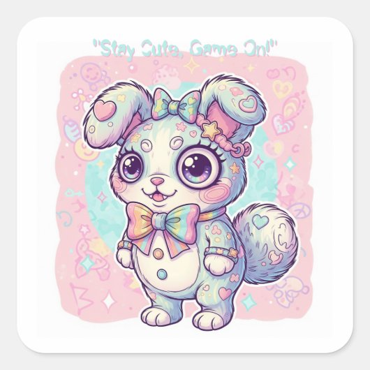 Kawaii Gamer Monster🌈Custom Gamer Gift for Her スクエアシール (正面)