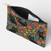 Kawaii Garden Art | Cute Black Cat Floral Pattern アクセサリーポーチ (見開き)