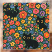 Kawaii Garden Art | Cute Black Cat Floral Pattern ウィンドウサイン (シート2)