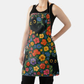 Kawaii Garden Art | Cute Black Cat Floral Pattern エプロン (インサイチュ)