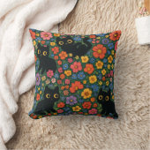 Kawaii Garden Art | Cute Black Cat Floral Pattern クッション (ブランケット)