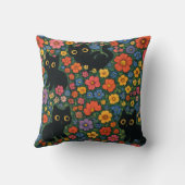 Kawaii Garden Art | Cute Black Cat Floral Pattern クッション (裏面)