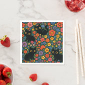 Kawaii Garden Art | Cute Black Cat Floral Pattern スタンダードカクテルナプキン (インサイチュ)