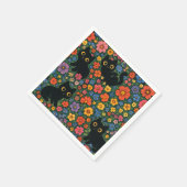 Kawaii Garden Art | Cute Black Cat Floral Pattern スタンダードカクテルナプキン (角)
