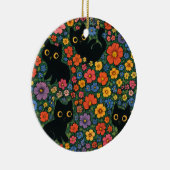 Kawaii Garden Art | Cute Black Cat Floral Pattern セラミックオーナメント (右)