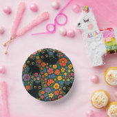 Kawaii Garden Art – Cute Black Cat Floral Pattern ペーパーボウル (パーティー)