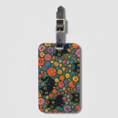 Kawaii Garden Art | Cute Black Cat Floral Pattern ラゲッジタグ (正面縦)