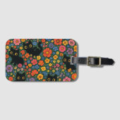 Kawaii Garden Art | Cute Black Cat Floral Pattern ラゲッジタグ (正面横)
