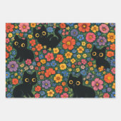 Kawaii Garden Art – Cute Black Cat Floral Pattern ラッピングペーパーシート (正面)