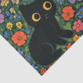 Kawaii Garden Art – Cute Black Cat Floral Pattern 薄葉紙 (詳細)