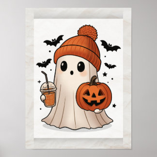 Kawaii Ghost Halloween Poster – Cute  Wall Art ポスター