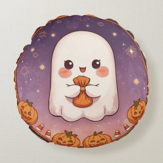 Kawaii Ghost Round Pillow  ラウンドクッション (正面)