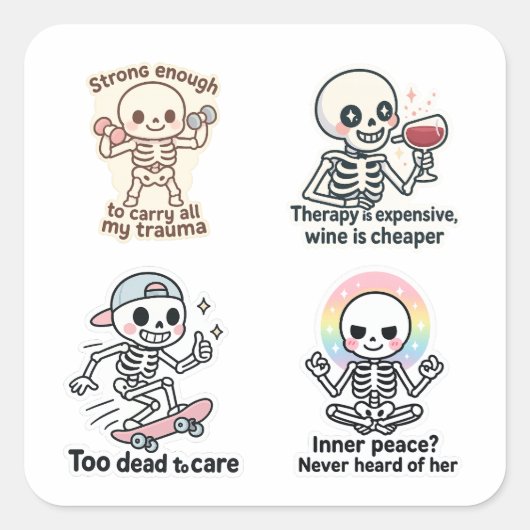 Kawaii Ghost Sticker Sheet | Halloween Sticker Set スクエアシール (正面)